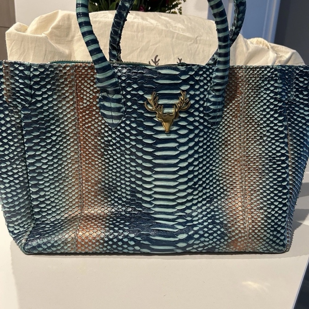 Taxidermy Designer Bag PYTHON MACKIE TOTE Large Blue Brand New FAST SHIPPING